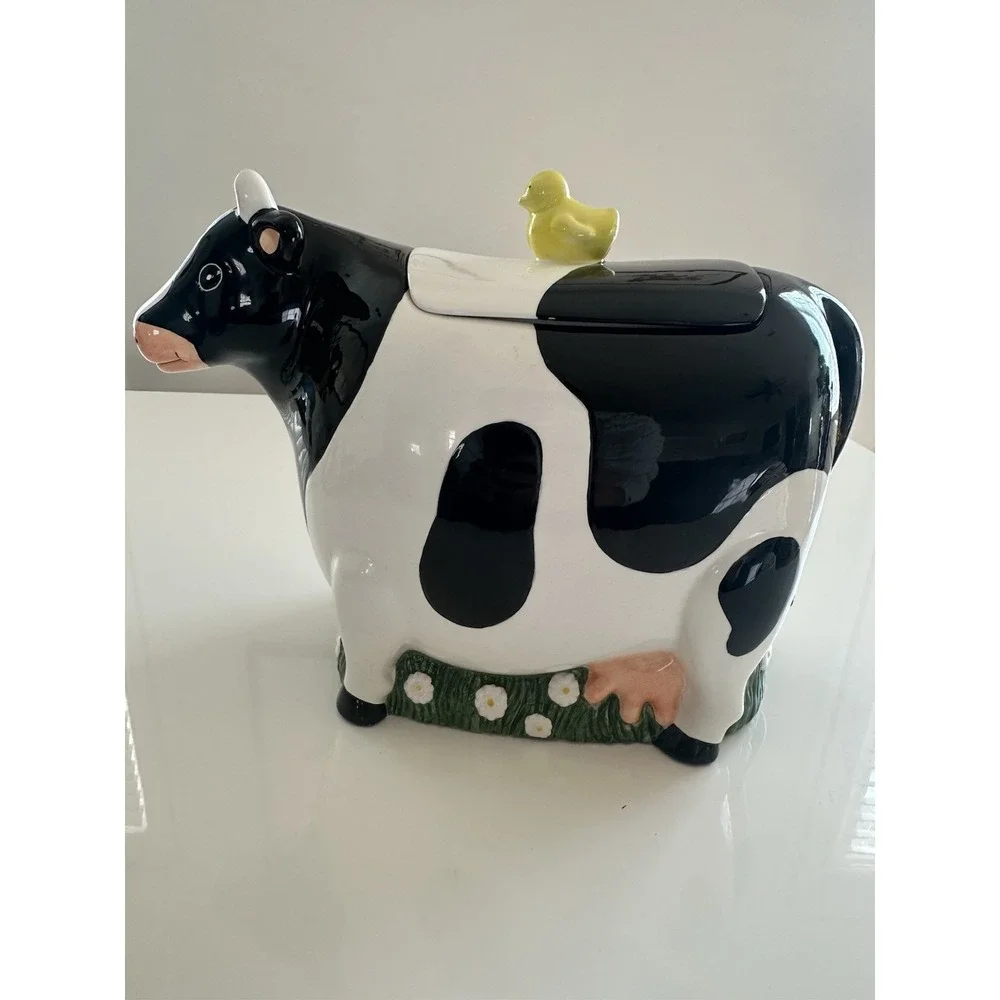 Cooks Club Kitchen Black And White Cow And Chick Vintage Cookie Jar